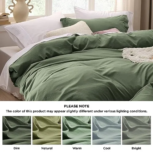 Bedsure Twin/Twin XL Duvet Cover Dorm Bedding - Soft Prewashed Olive Green Twin/Twin Extra Long Duvet Cover Set, Includes 1 Duvet Cover with Zipper Closure & 1 Pillow Sham, Comforter NOT Included