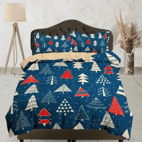 Blue christmas tree pattern duvet cover set, christmas full size bedding & pillowcase, college bedding, crib toddler bedding, holiday gift