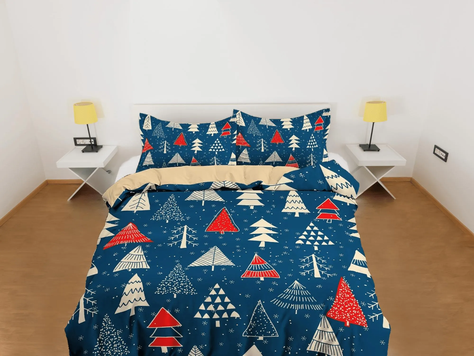 Blue christmas tree pattern duvet cover set, christmas full size bedding & pillowcase, college bedding, crib toddler bedding, holiday gift