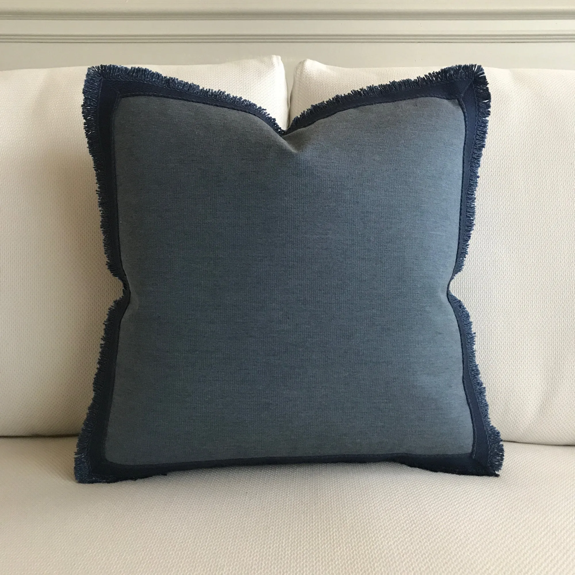 Blue Denim Trim Throw Pillow Cover 18x18