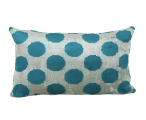 Blue Polka Dot Ikat Velvet Pillow Cover 16" x 24"