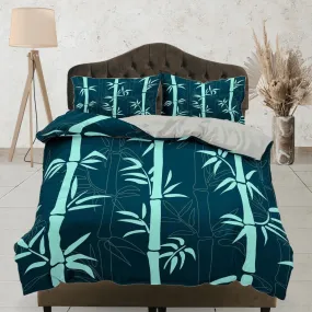 Botanical Duvet Cover Set Lucky Bamboo, Green Bedspread Dorm Bedding Set