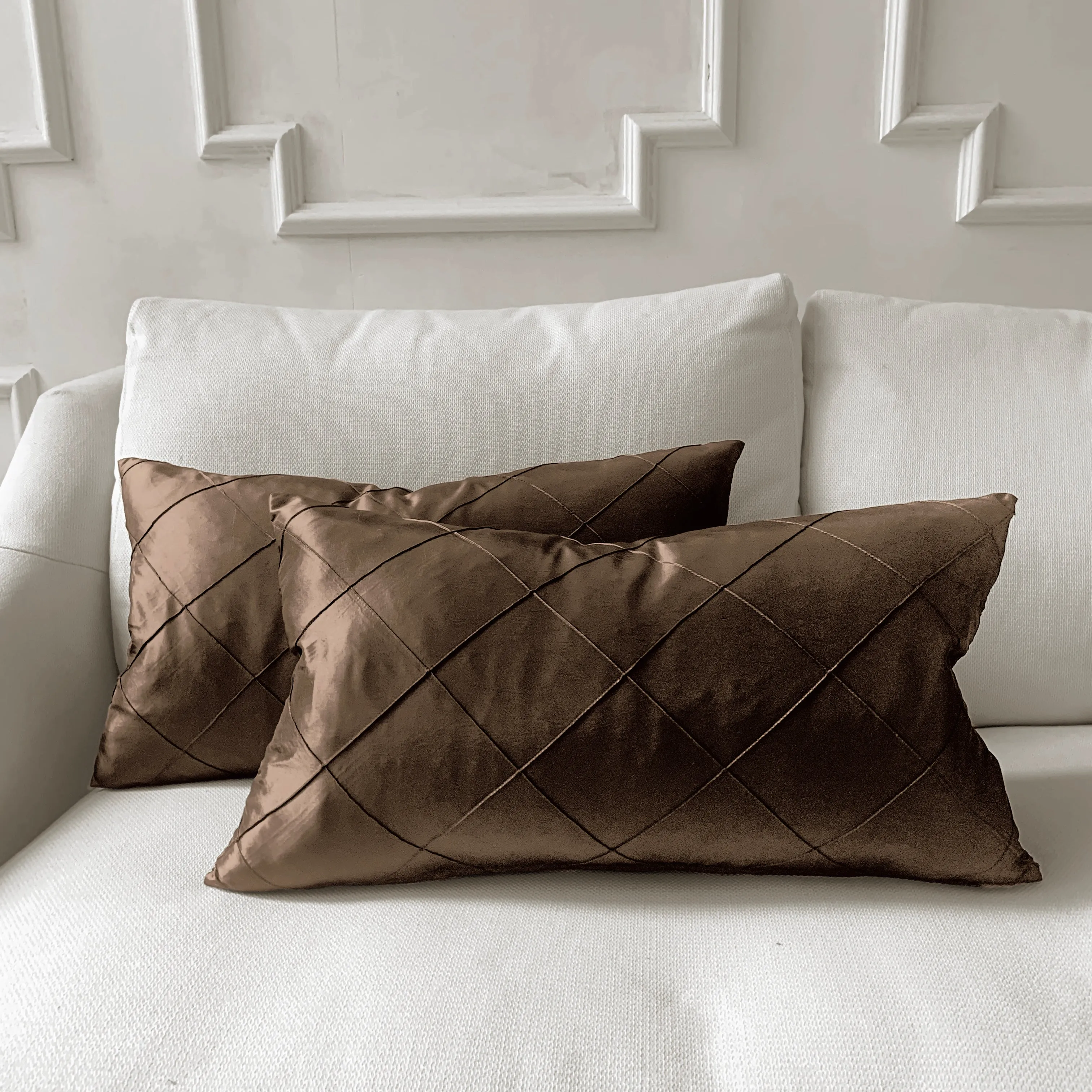 Bronze Pintuck Lumbar Pillow Cover 15x26