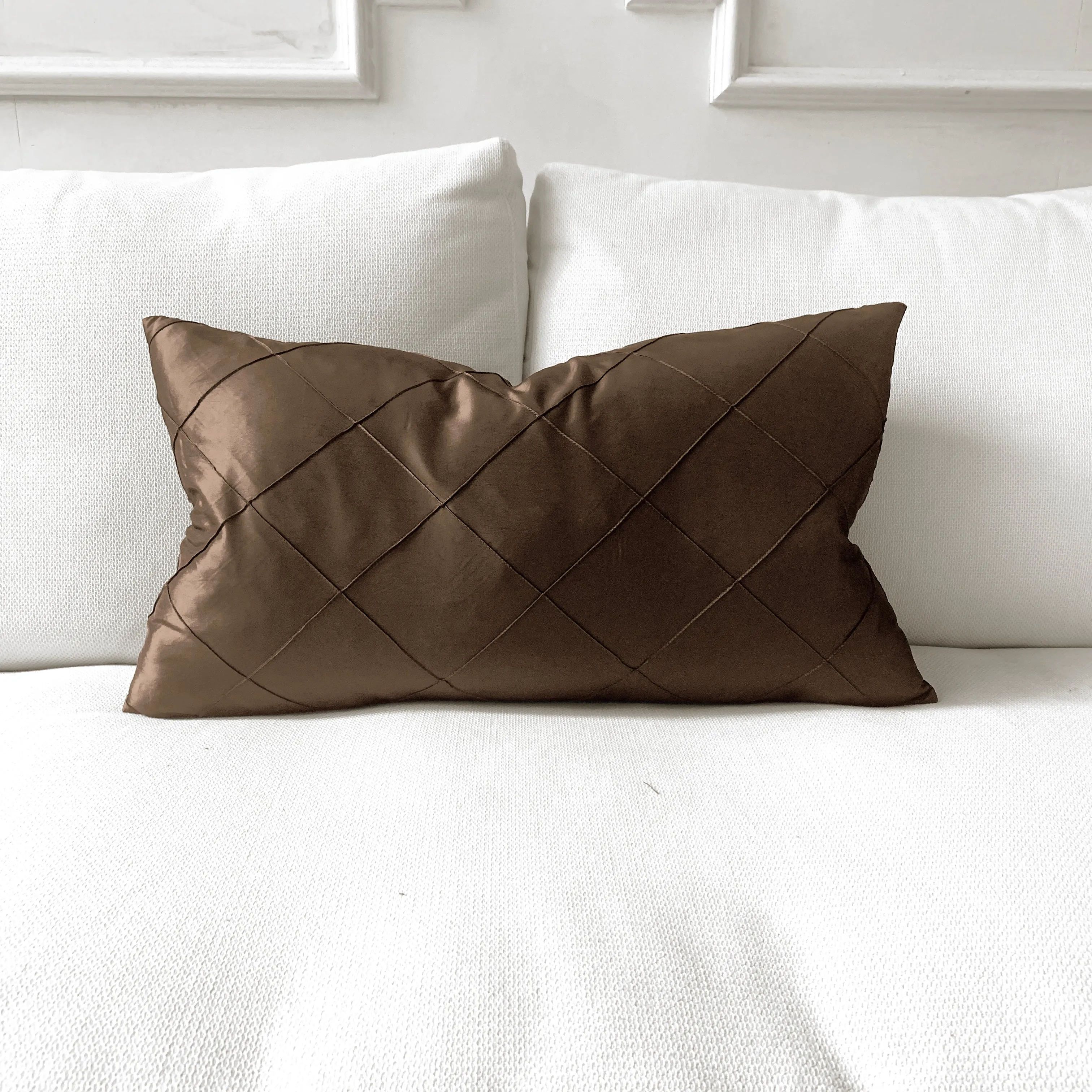 Bronze Pintuck Lumbar Pillow Cover 15x26