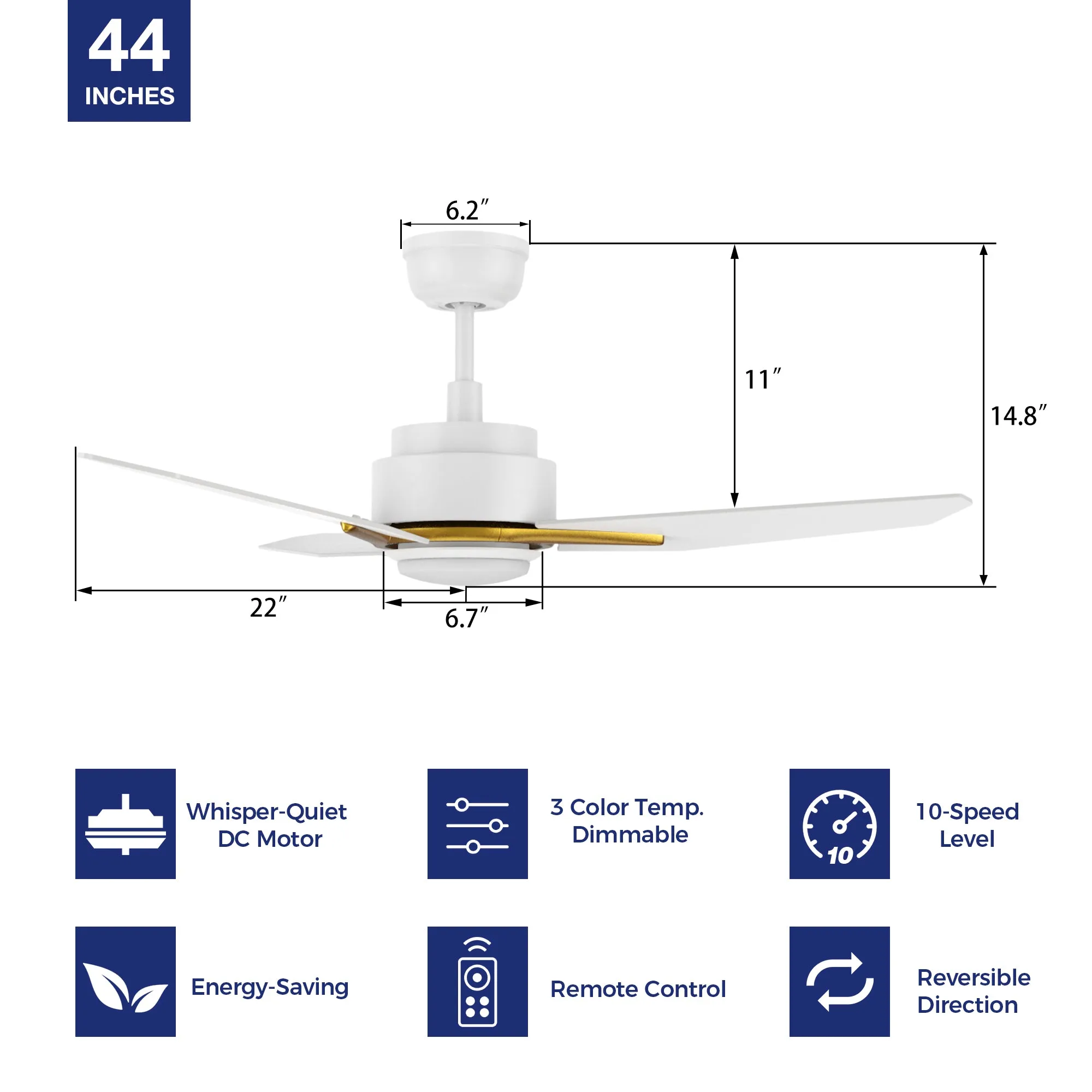 Bryza 44 inch Ceiling Fan with LED Light Kit and Remote 10 speed options