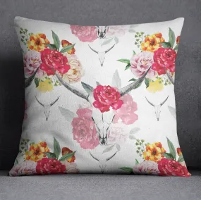 Bull Skull and Spring Flower Throw Pillow