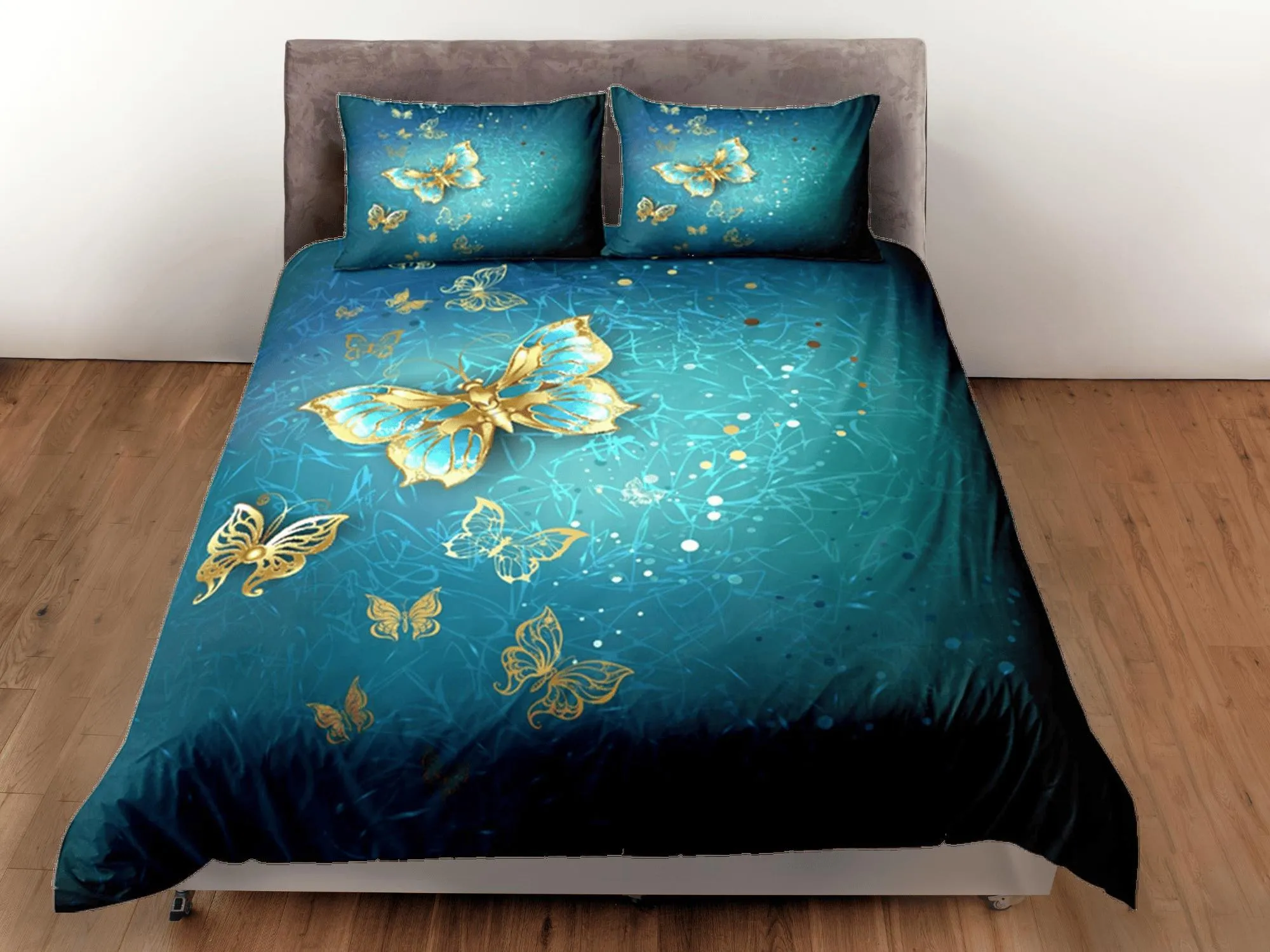 Butterfly Duvet Cover Set Green Bedspread, Dorm Bedding with Pillowcase