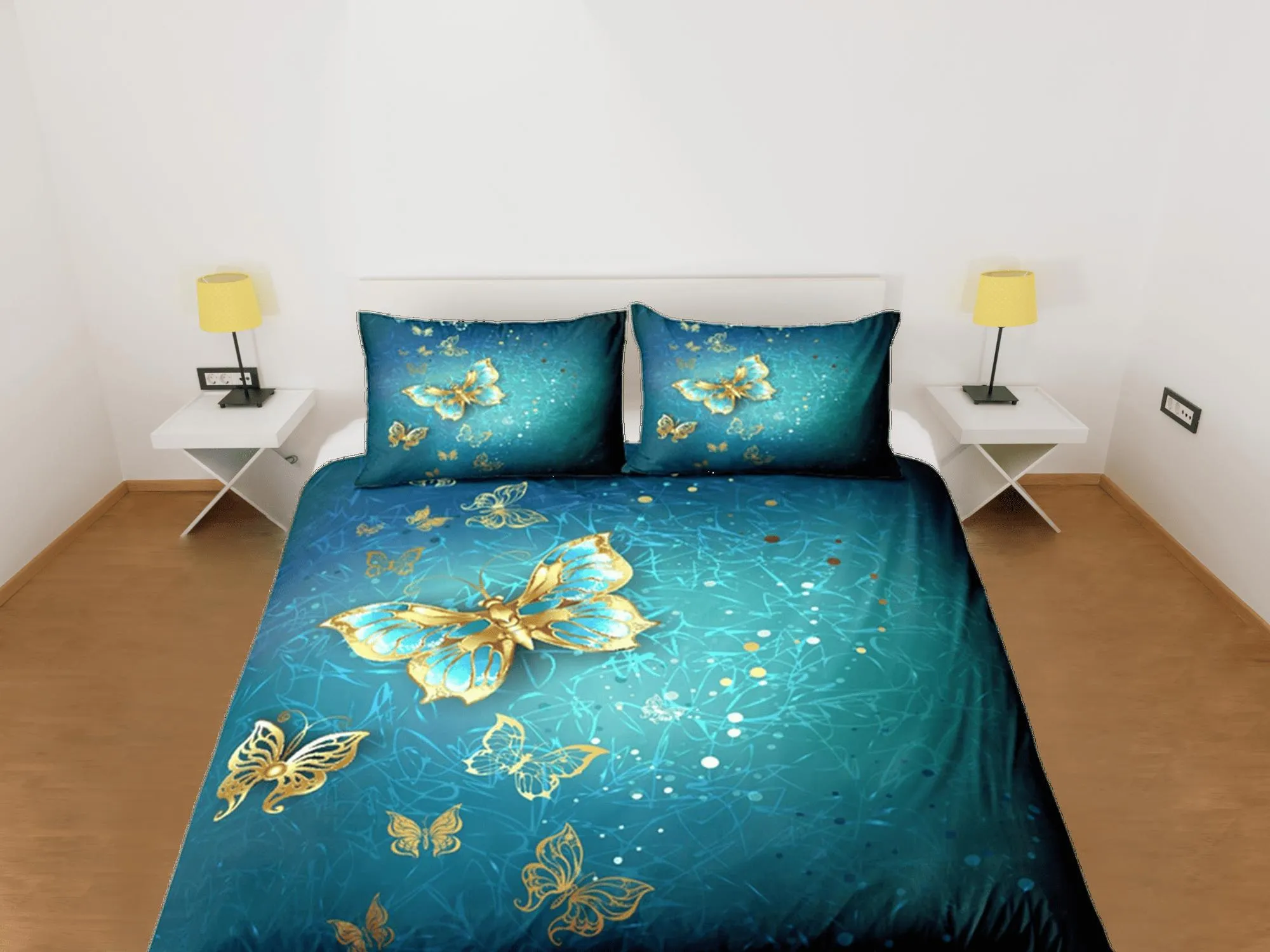 Butterfly Duvet Cover Set Green Bedspread, Dorm Bedding with Pillowcase