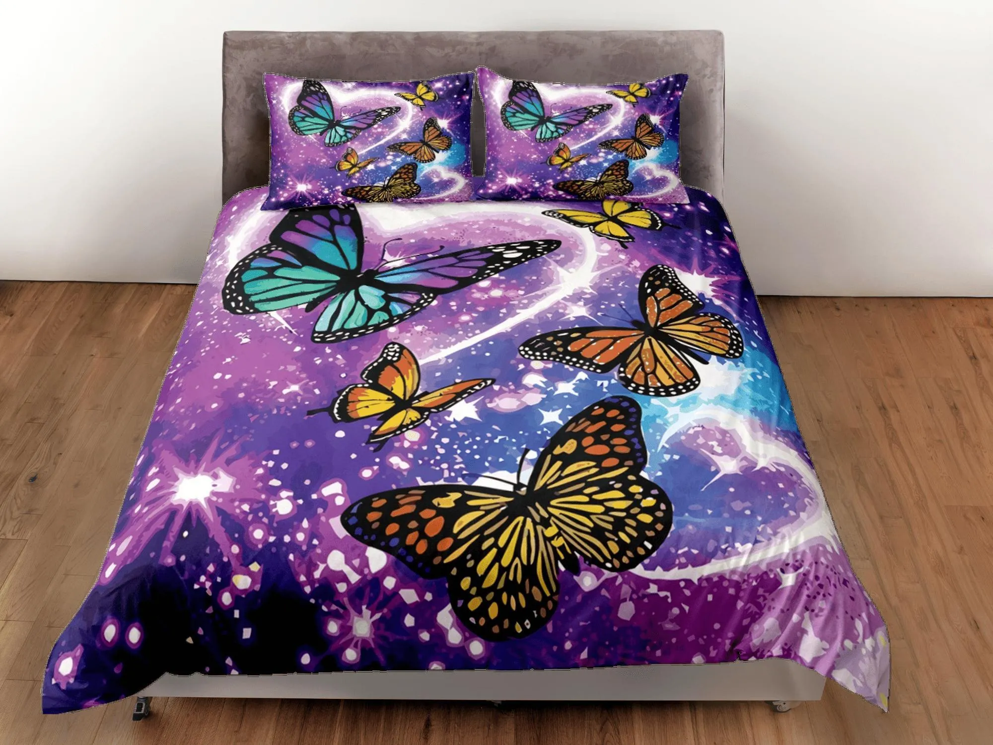 Butterfly Purple Duvet Cover Set Colorful Bedspread, Dorm Bedding with Pillowcase