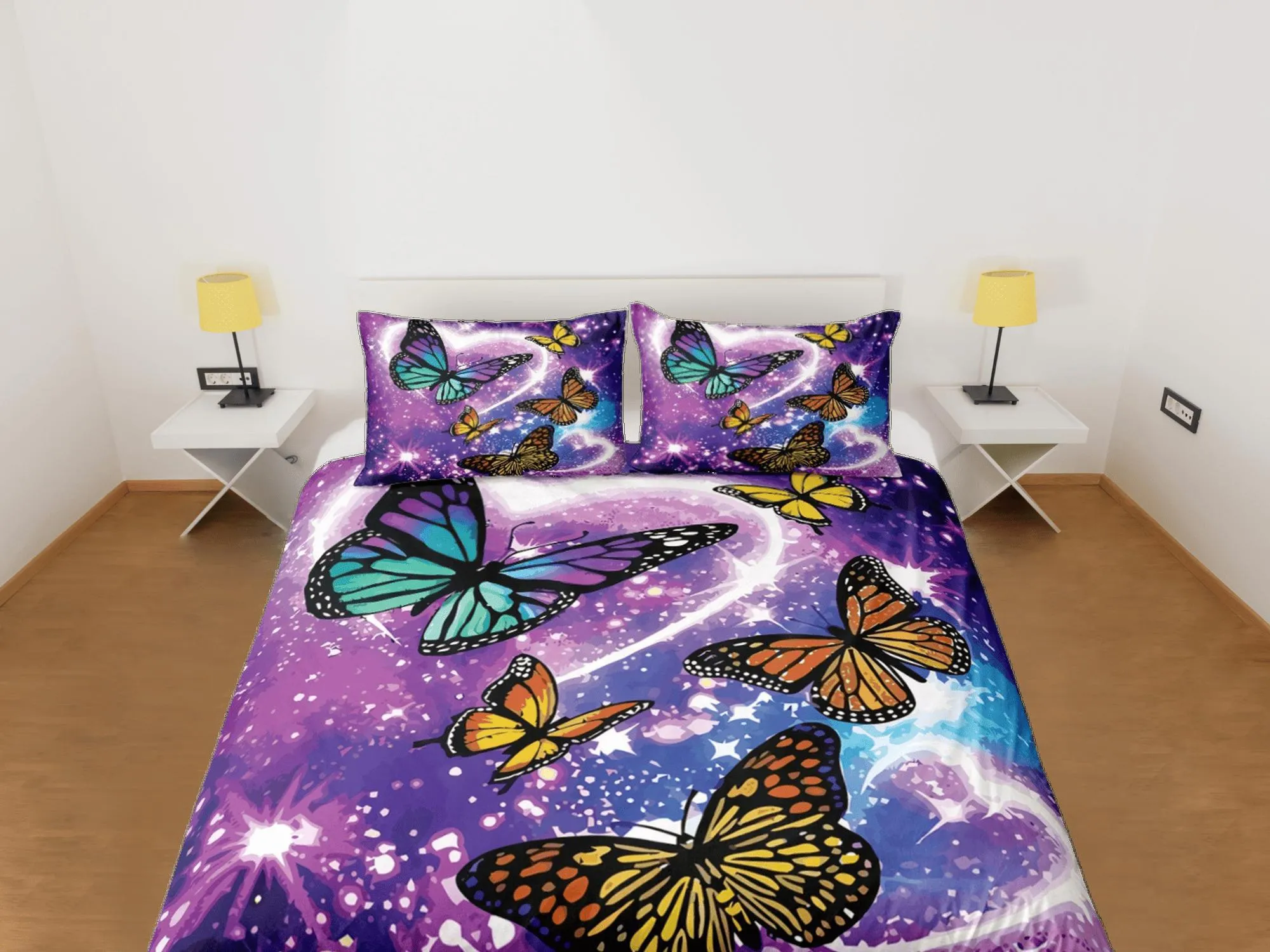 Butterfly Purple Duvet Cover Set Colorful Bedspread, Dorm Bedding with Pillowcase