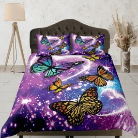 Butterfly Purple Duvet Cover Set Colorful Bedspread, Dorm Bedding with Pillowcase