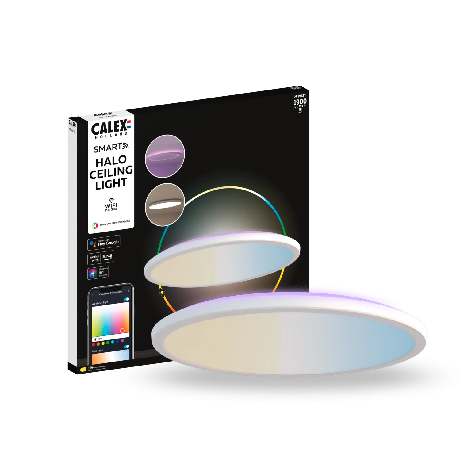 Calex Smart Halo LED Ceiling Lamp White - 40cm - RGB Warm White - 25W