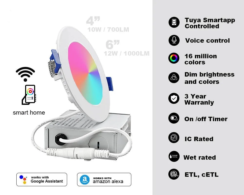 (CASE OF 20) 6 in. Smart WiFi Slim LED Downlight 900 Lumens Multicolor Dimmable CCT 2700-6500K Google Home/Alexa