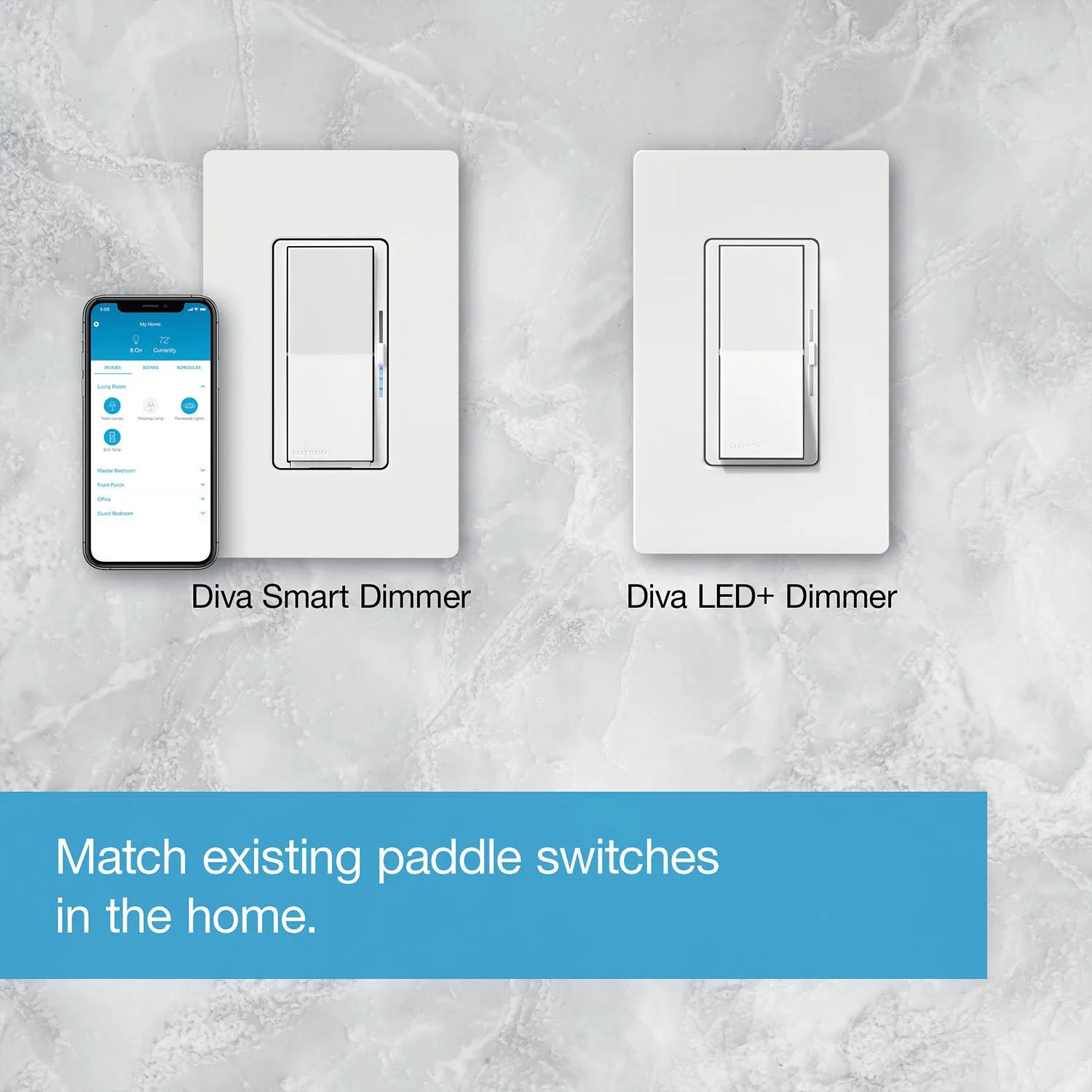 Caseta Diva Smart Dimmer Switch, 150-Watt LED, 3-Way/Multi-Location, White