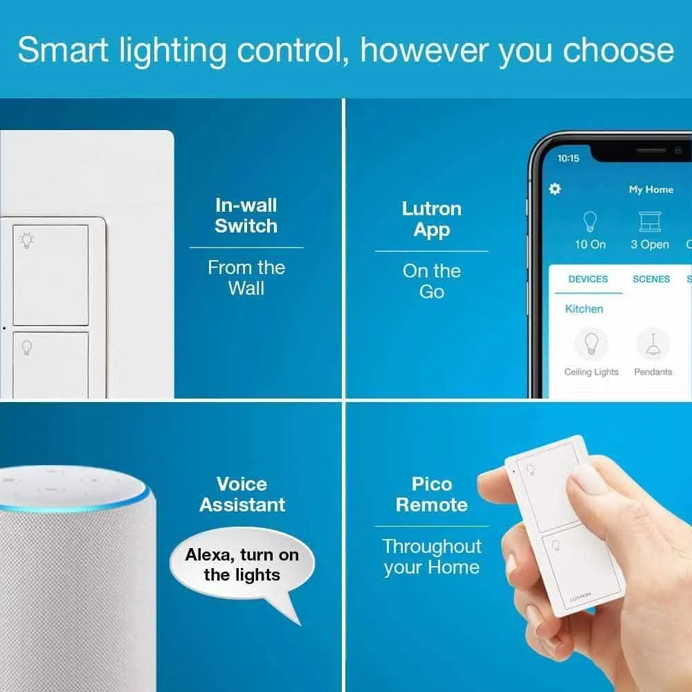 Caseta Wireless Smart Light Switch Starter Kit with Smart Bridge and Wall Plate