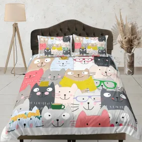 Cat Lover Duvet Cover Set Bedspread, Cute Bedding for Teens Kids Bedroom, Colorful Comforter Cover