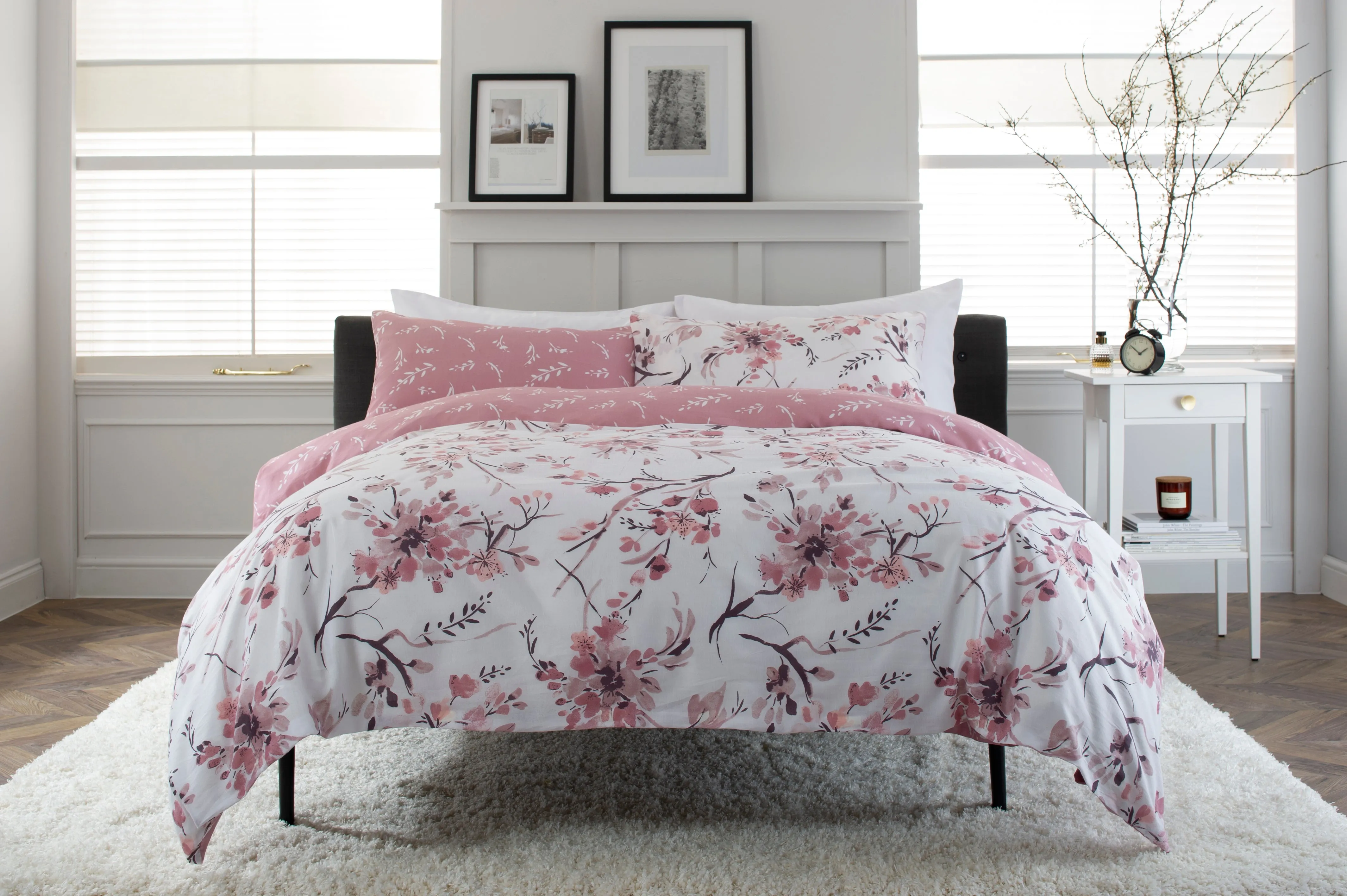 Cherry Blossom Pink 200 Count Cotton Rich Bedlinen Duvet Set