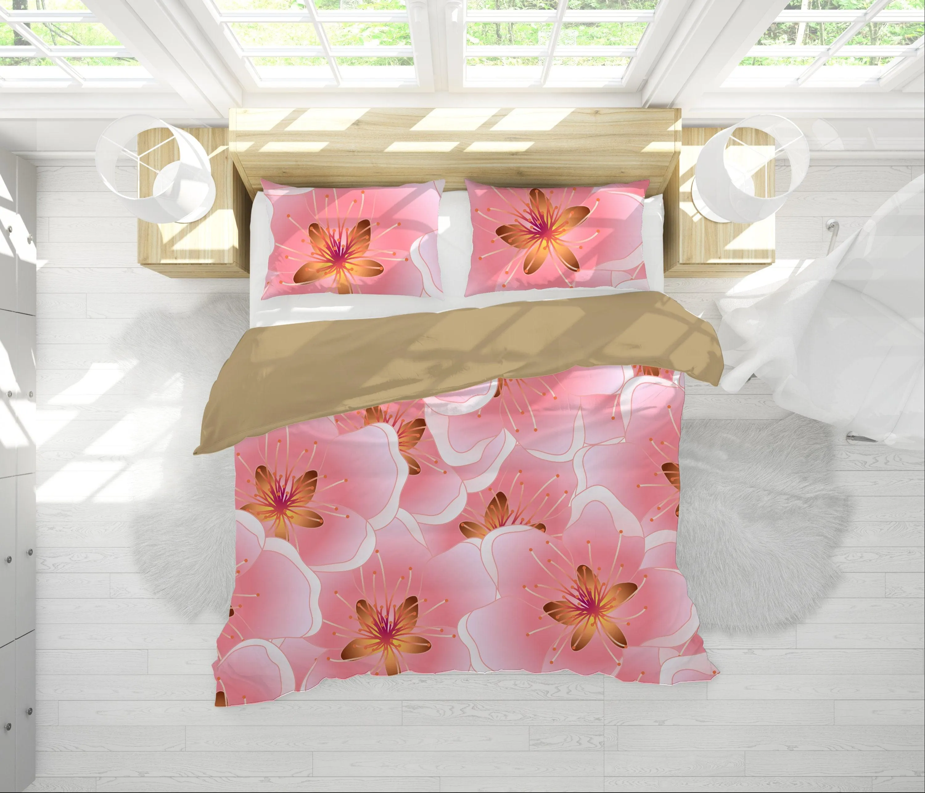 Cherry Blossoms Pink Duvet Cover Set | Floral Bedding Set with Pillow Cover Case