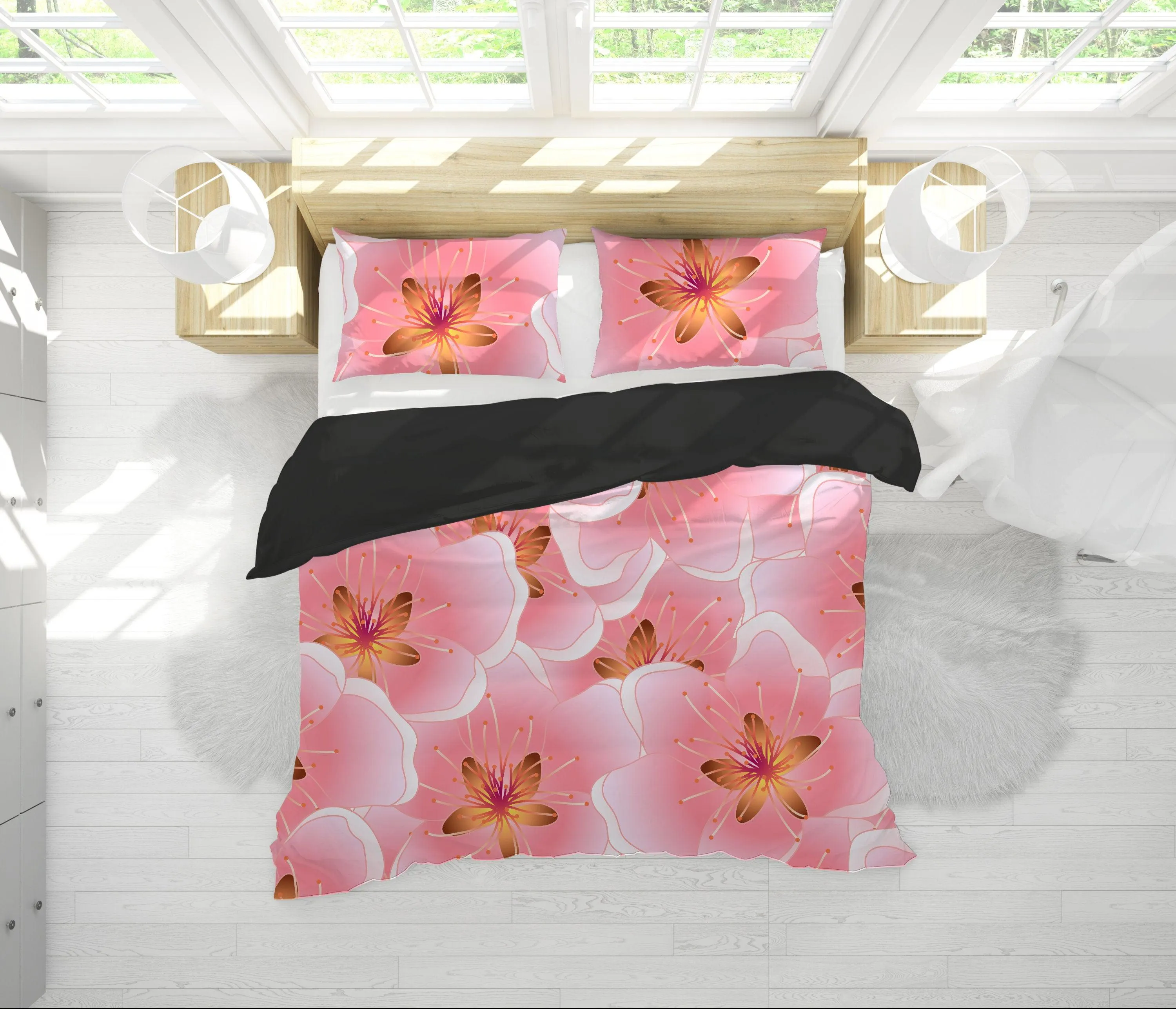 Cherry Blossoms Pink Duvet Cover Set | Floral Bedding Set with Pillow Cover Case