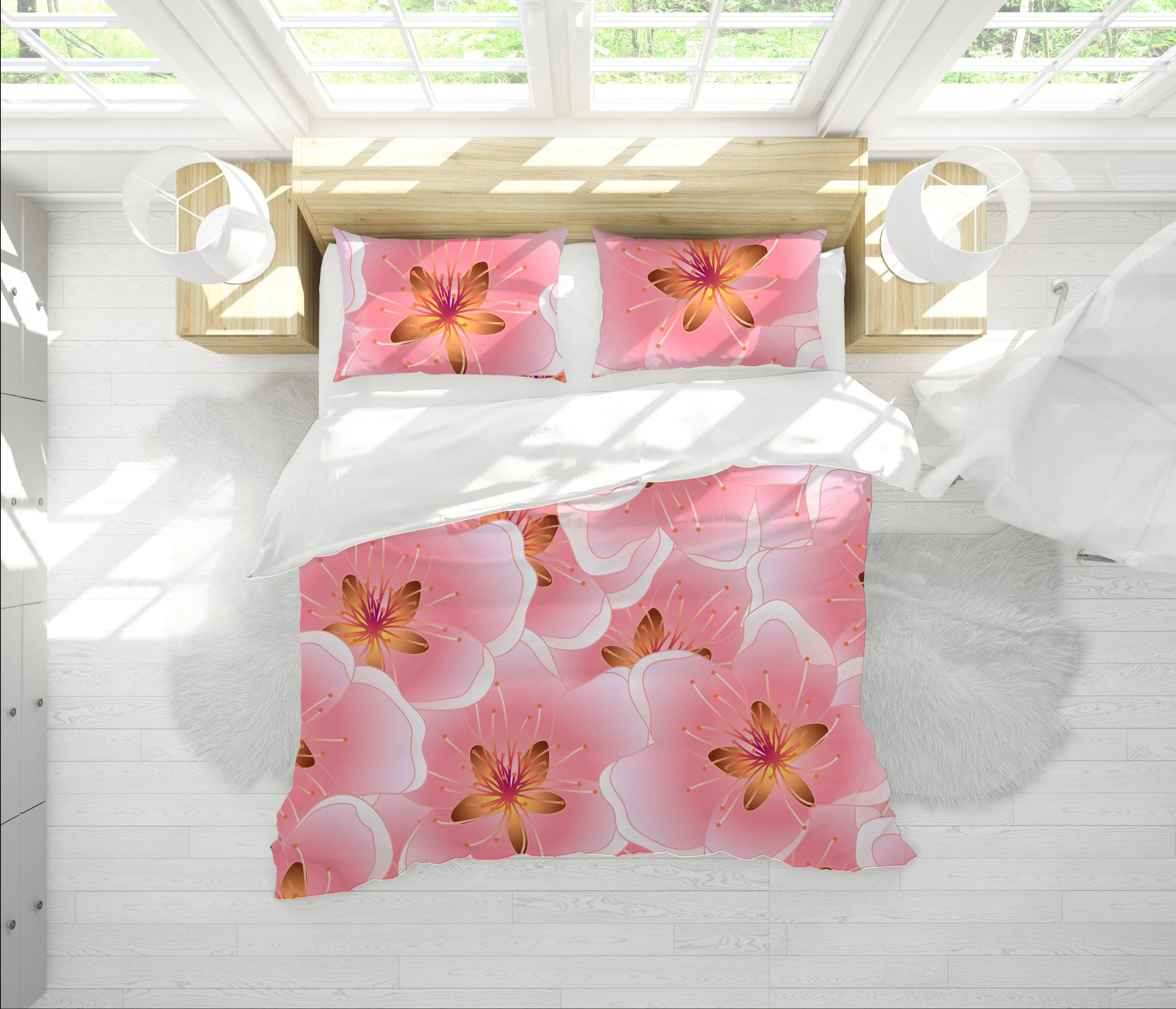 Cherry Blossoms Pink Duvet Cover Set | Floral Bedding Set with Pillow Cover Case