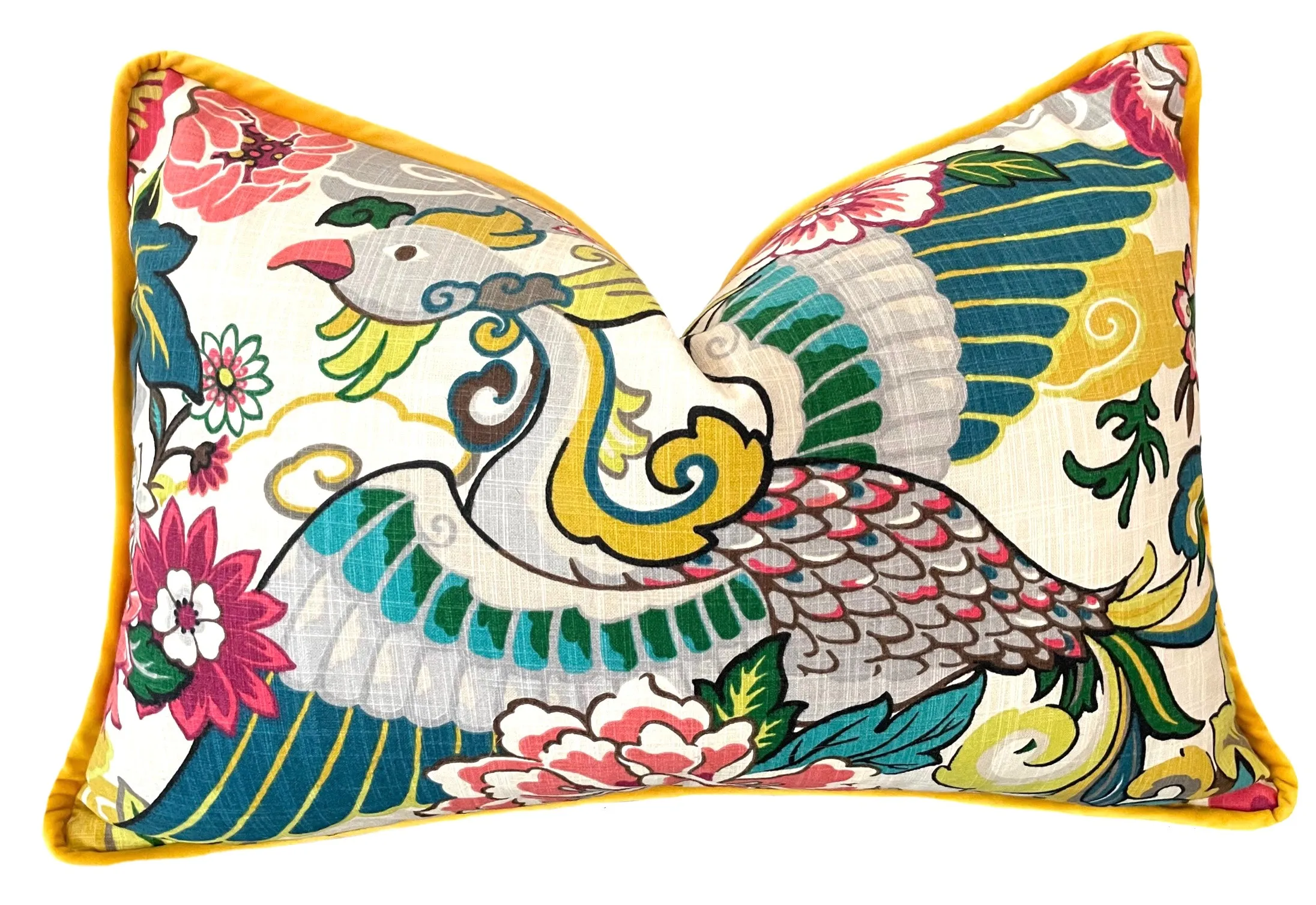 Chinoiserie Phoenix Pillow Cover / Chiang Mai style Pillow / Available in 8 Sizes