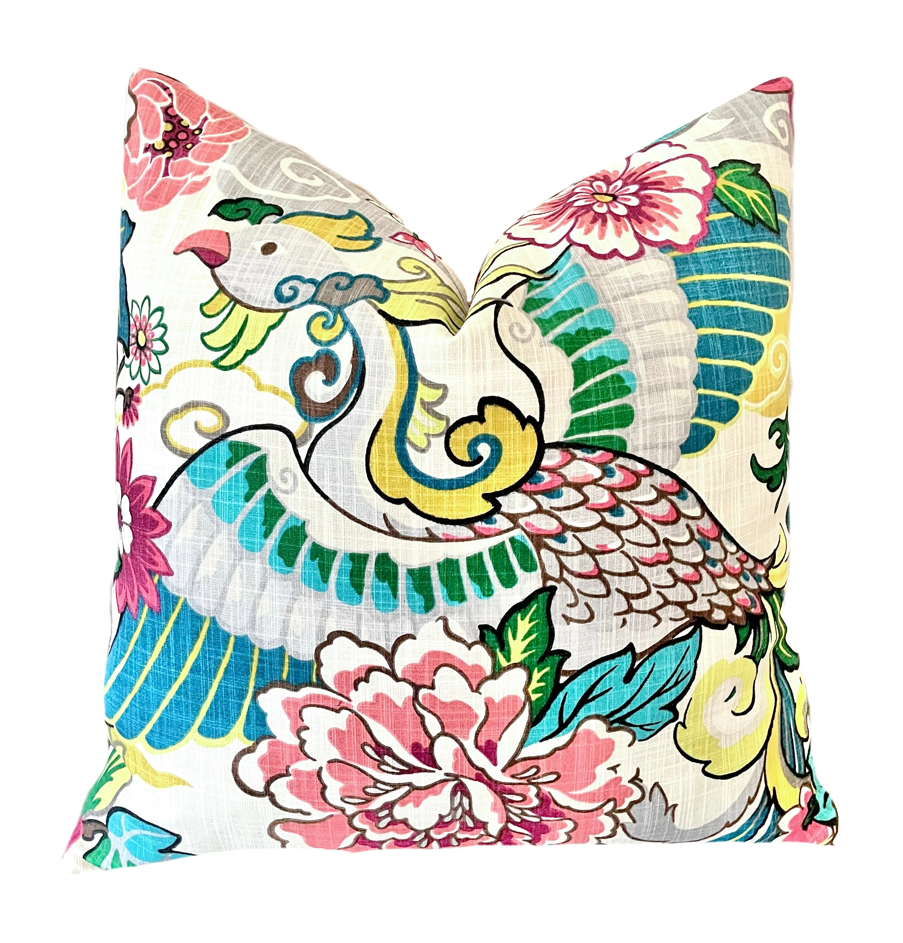 Chinoiserie Phoenix Pillow Cover / Chiang Mai style Pillow / Available in 8 Sizes