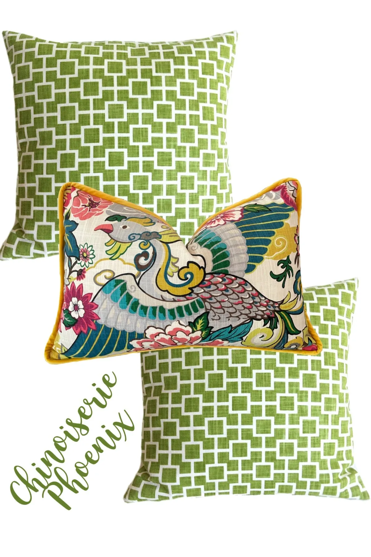 Chinoiserie Phoenix Pillow Cover / Chiang Mai style Pillow / Available in 8 Sizes