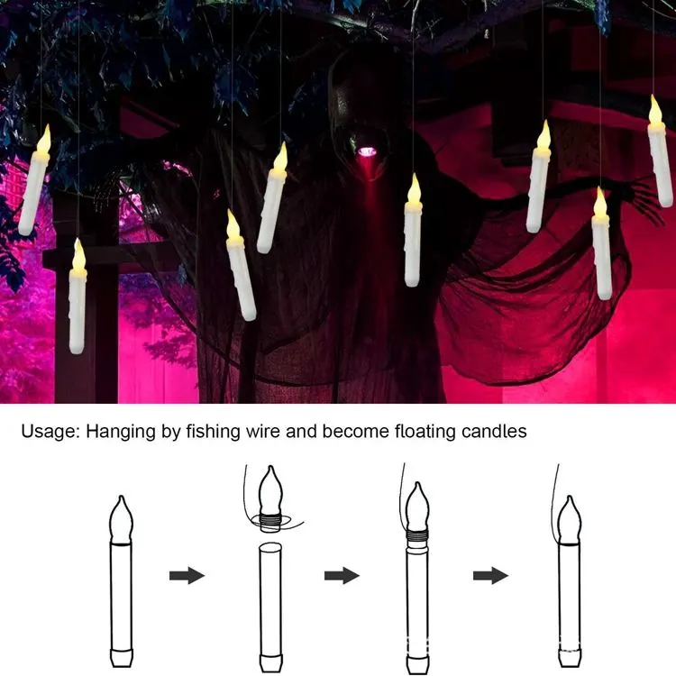 Christmas 12 Piece Teary Led 2-Button Remote Control Candle With Fishline Hook Religious Flameless Cone Candle