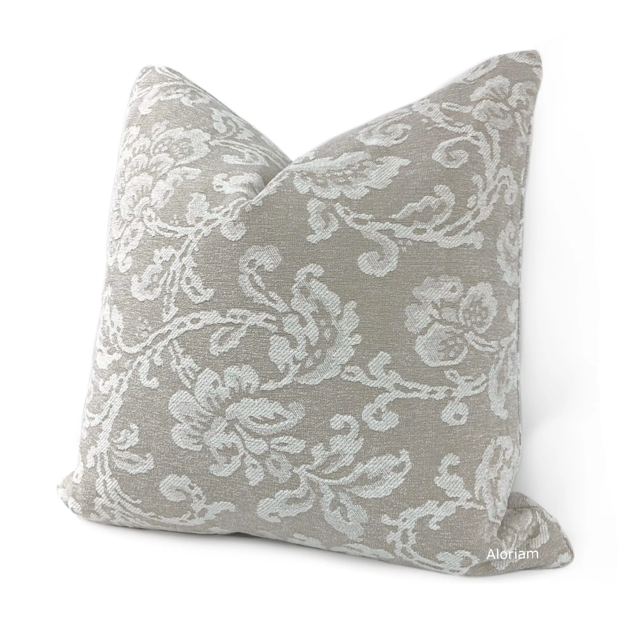 (CLEARANCE) Rhiannon Greige Floral Chenille Pillow Cover (Fabric by the Yard available)