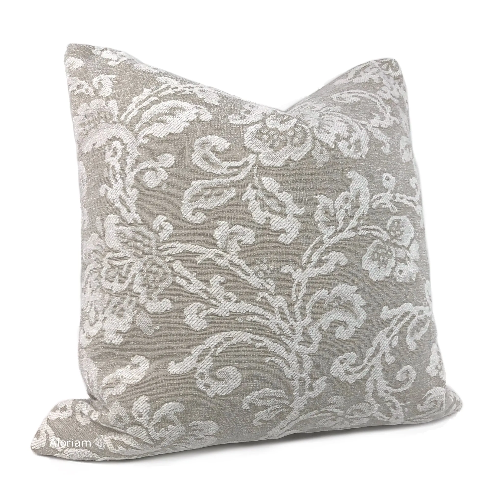 (CLEARANCE) Rhiannon Greige Floral Chenille Pillow Cover (Fabric by the Yard available)