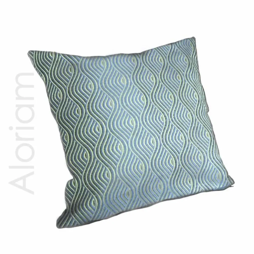 (CLEARANCE) Robert Allen Nouveau Wave Blue Green Gold Pillow Cover