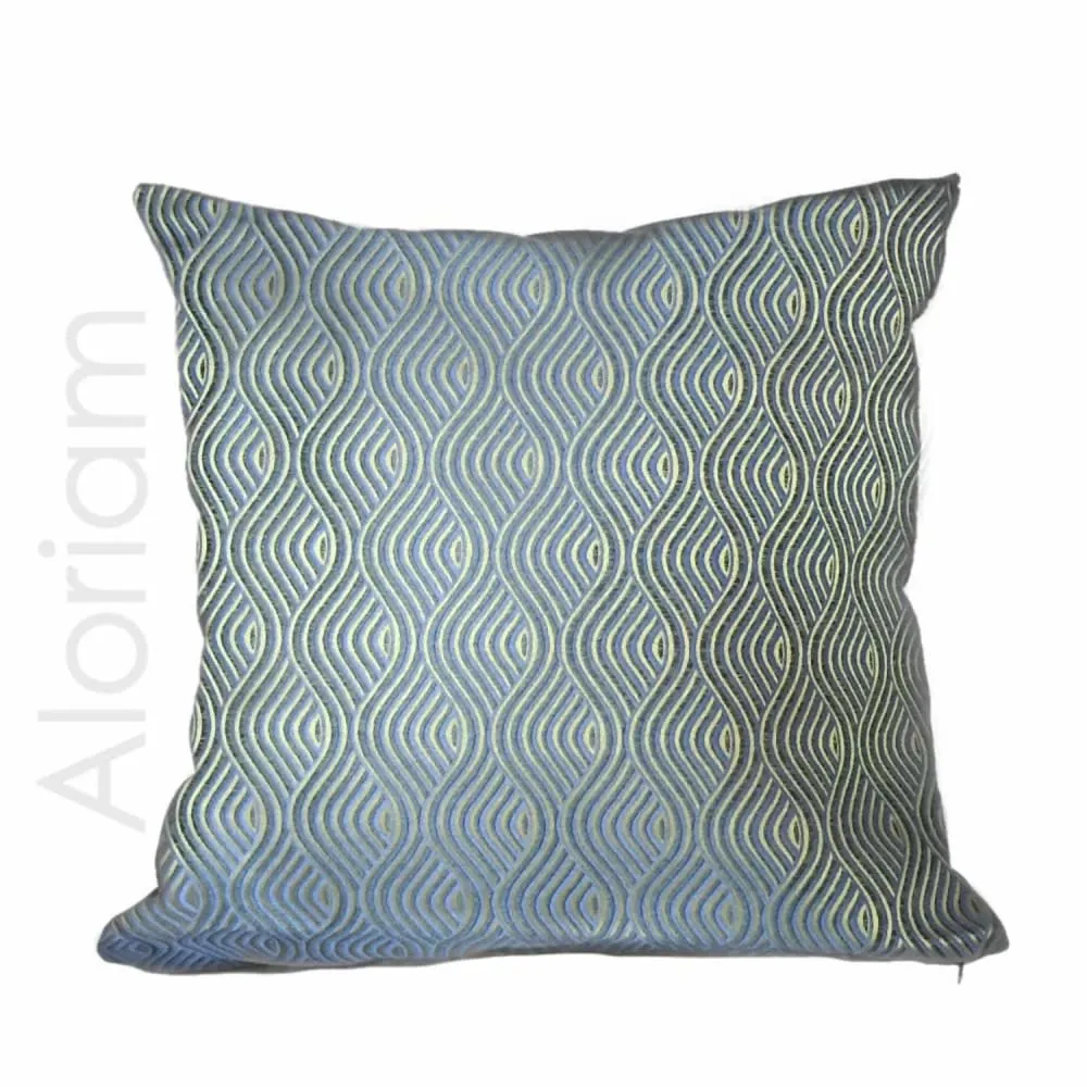 (CLEARANCE) Robert Allen Nouveau Wave Blue Green Gold Pillow Cover