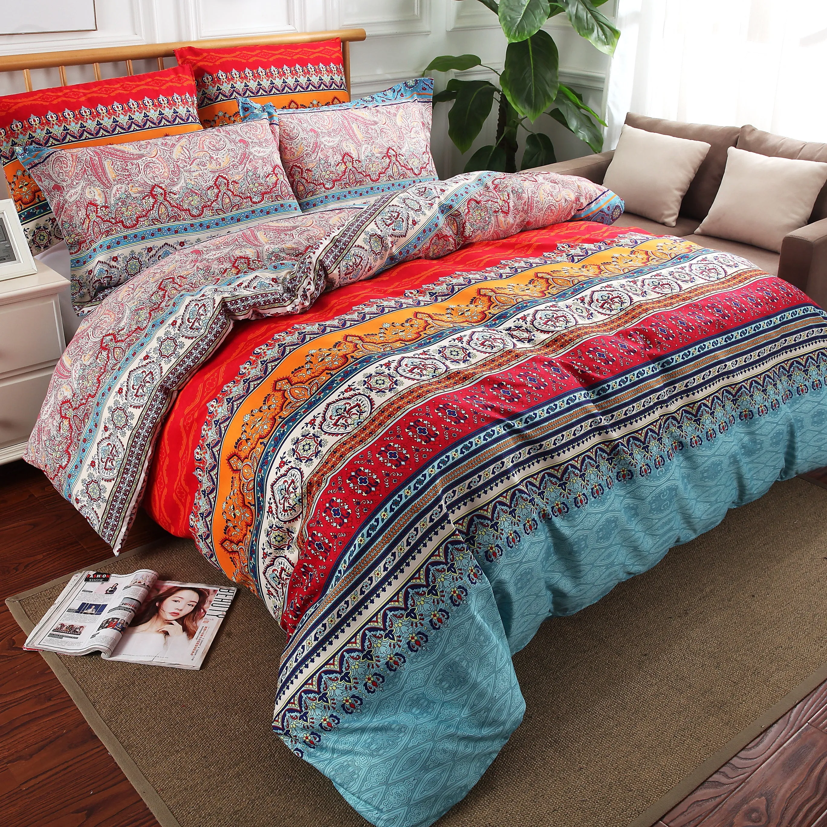 Colorful Boho Mandala Paisley 3-Piece Bedding Set: Duvet Cover and Pillow Shams