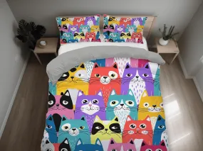 Colorful cat bedding, toddler bedding, kids duvet cover set, gift for cat lovers, baby bedding, baby shower gift