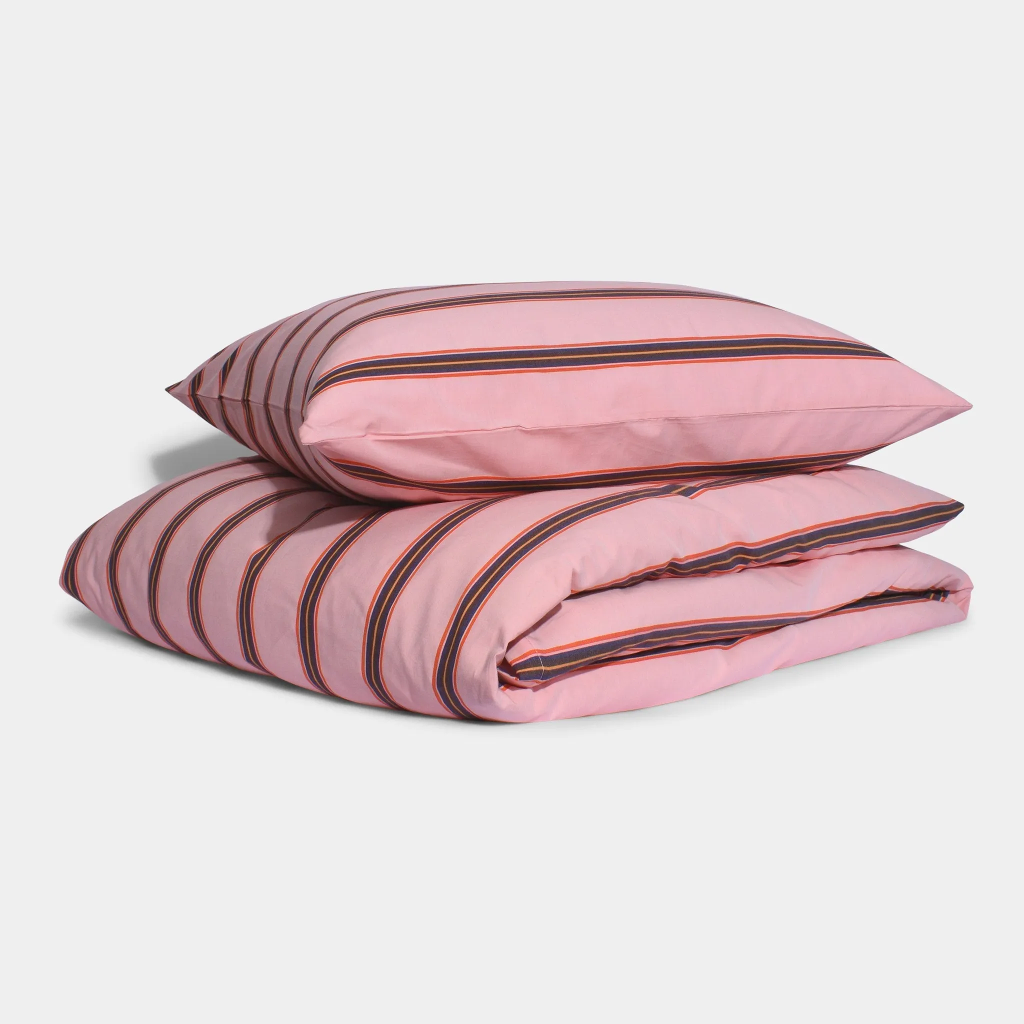 Cotton Percale Duvet Cover Set Pink Stripe