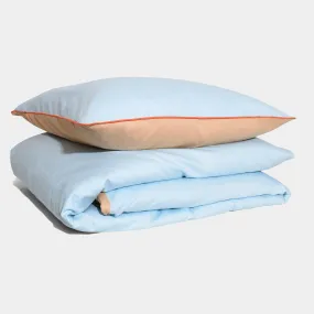 Cotton Sateen Duvet Cover Set Light Blue-Khaki