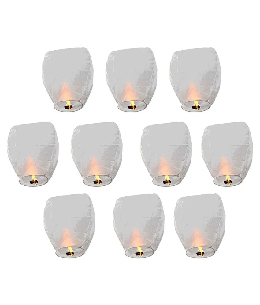 Crazy Sutra® White Color Paper Sky Lantern Hot Air Ballons Wish Candles (Pack of 5 White)