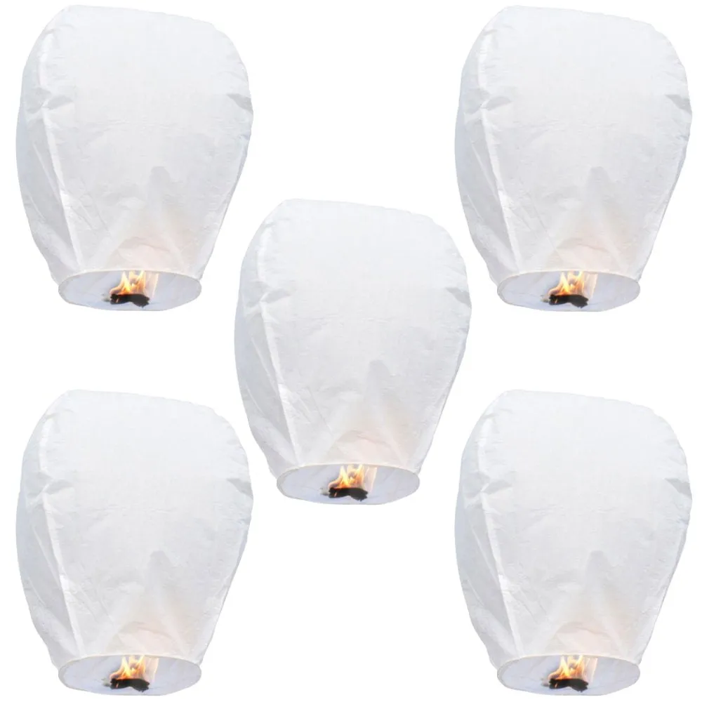 Crazy Sutra® White Color Paper Sky Lantern Hot Air Ballons Wish Candles (Pack of 5 White)