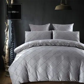 Cross Pleated Duvet Set Silver Grey