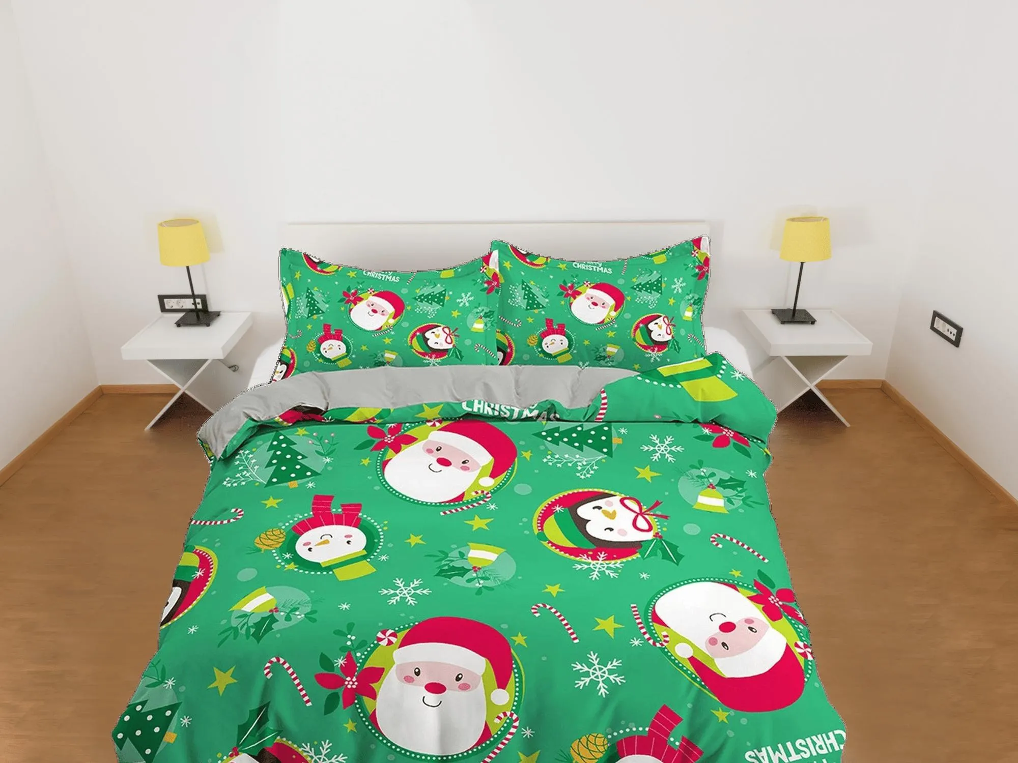 Cute santa claus green duvet cover set christmas full size bedding & pillowcase, college bedding, toddler bedding, holiday gift room decor