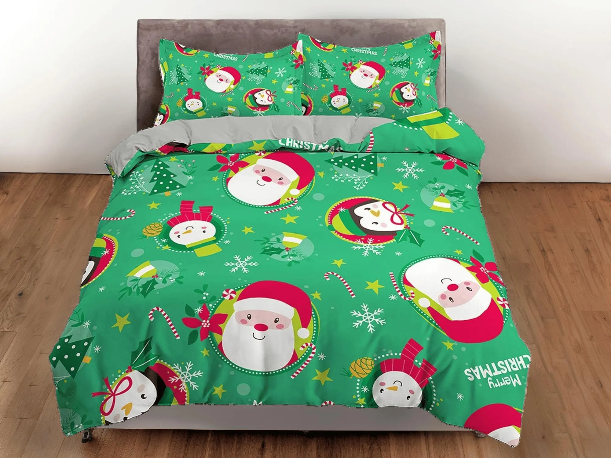 Cute santa claus green duvet cover set christmas full size bedding & pillowcase, college bedding, toddler bedding, holiday gift room decor