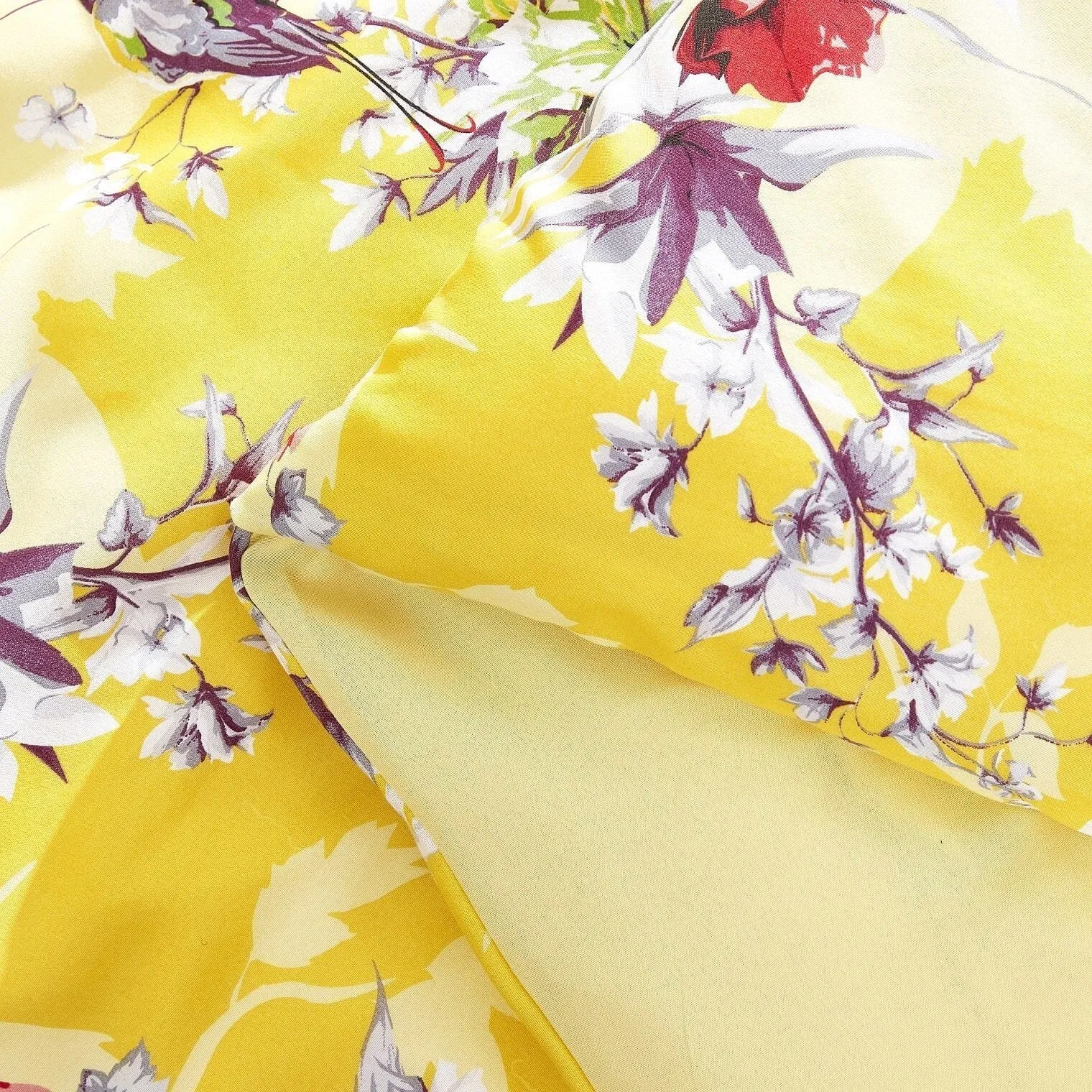 DaDa Bedding Sunshine Yellow Hummingbirds Floral Duvet Cover Set w/ Pillow Cases (JHW-925)