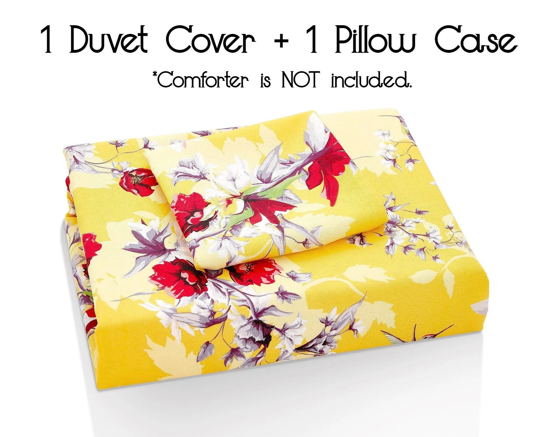 DaDa Bedding Sunshine Yellow Hummingbirds Floral Duvet Cover Set w/ Pillow Cases (JHW-925)