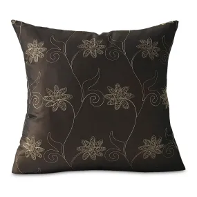 Dark Brown Floral Embroidered Throw Pillow Cover 22x22