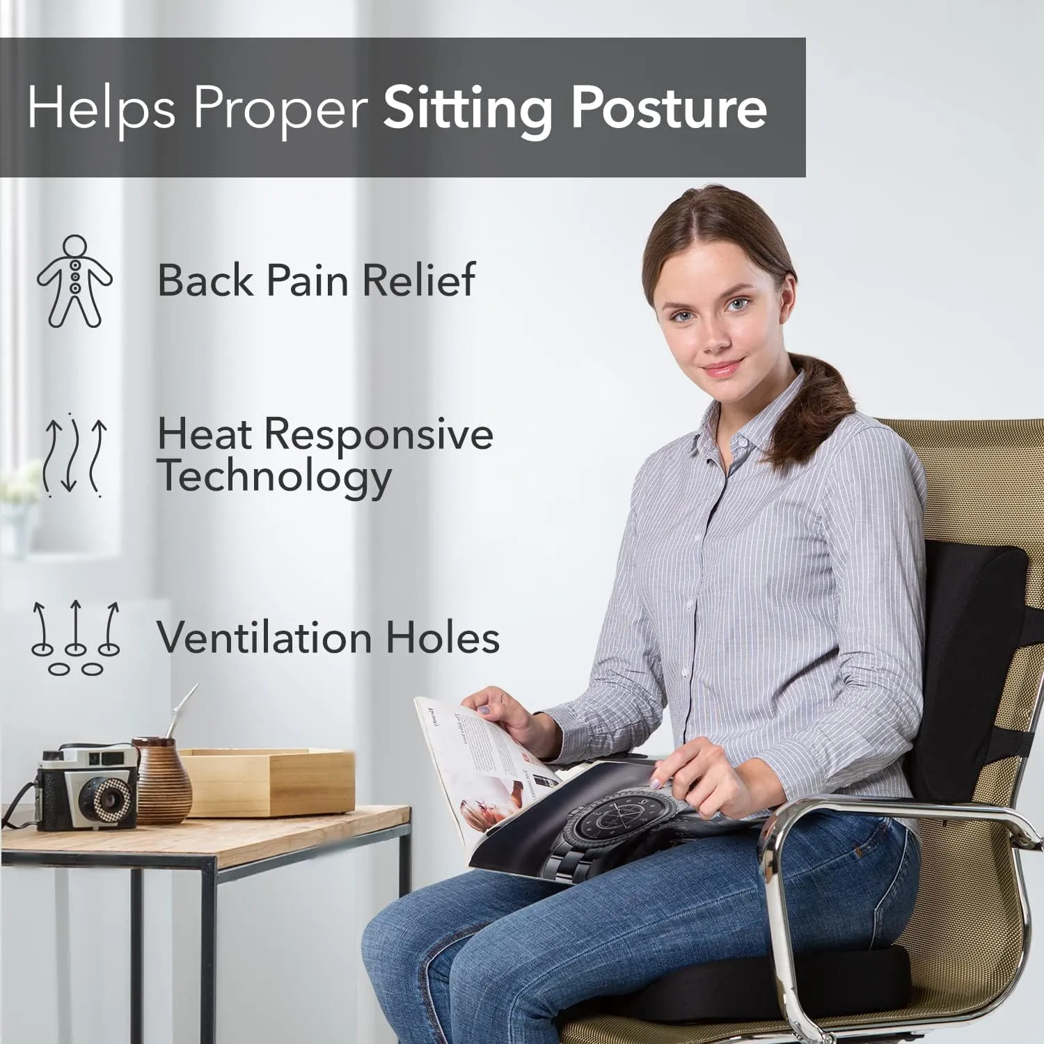 DEBIK® | Gel Infused Seat Cushion - Ventilated Coccyx Cushion for Back, Hip, Sciatica, and Tailbone Pain Relief - Memory Foam Office Chair Cushion, Gaming Chair, Car Seat (Seat and Back Cushion)