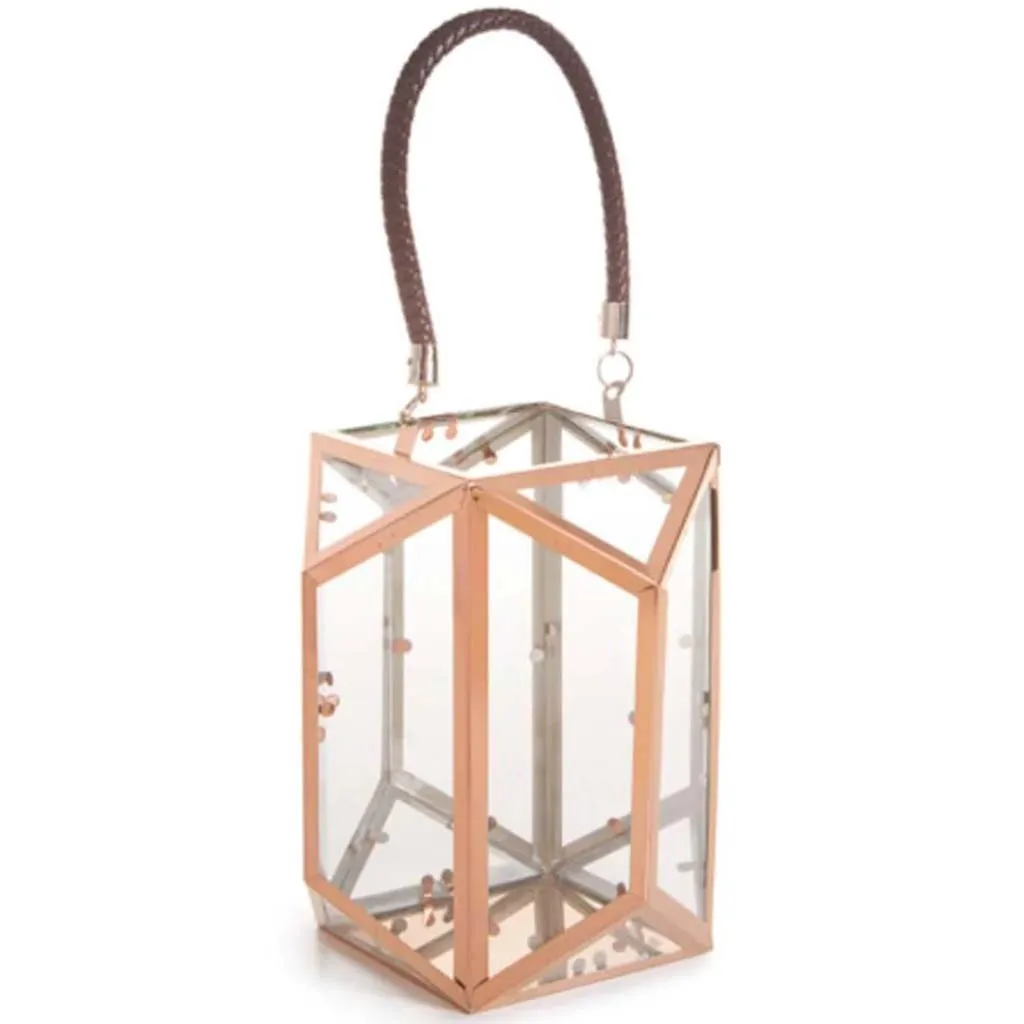 DECORative Geometric Steel & Copper Mix Lantern 8 inches