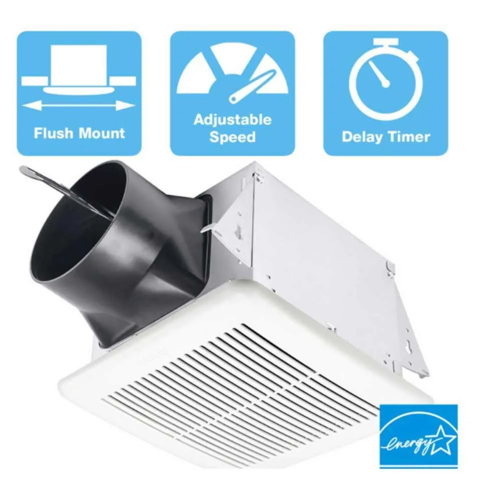 Delta BreezElite Adjustable 80-110 CFM Bathroom Exhaust Fan With Dual Speed and Delay Timer