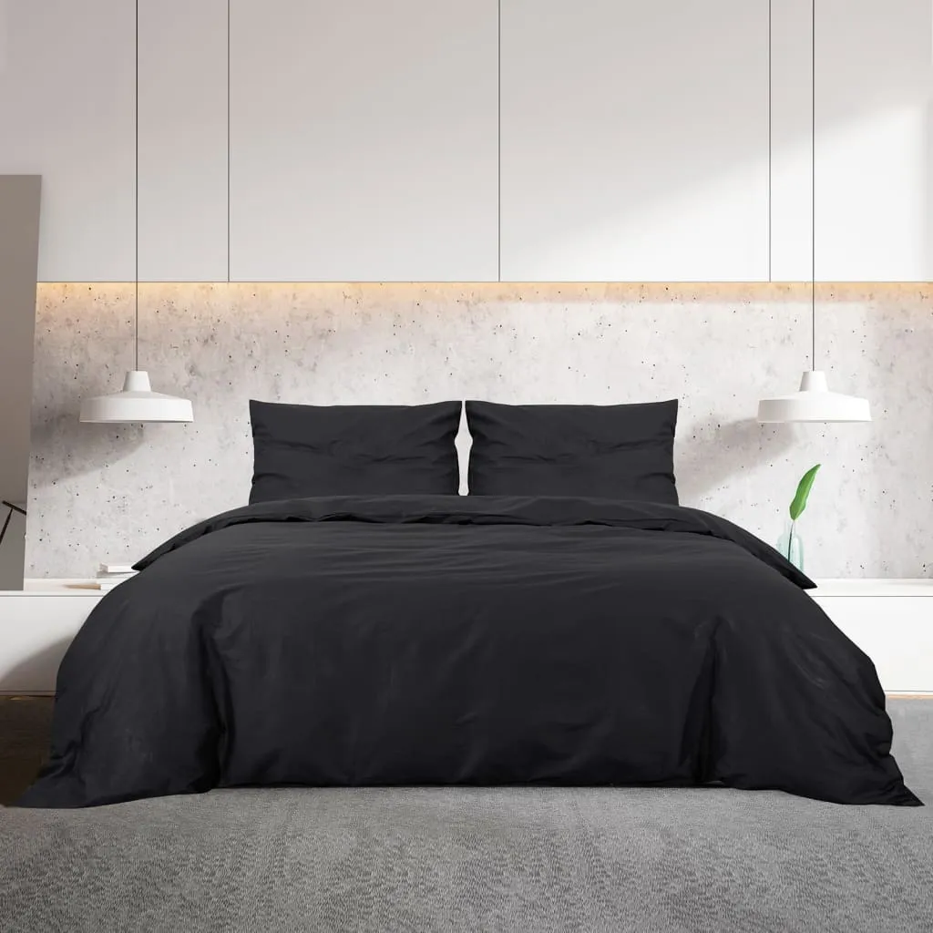 Duvet Cover Set Black 240x220 cm Cotton