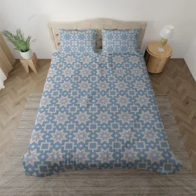 Duvet cover with matching Pillow cases | Luxury Bedding set | Twin, Queen, King Sizes | Geometric Boho Blue