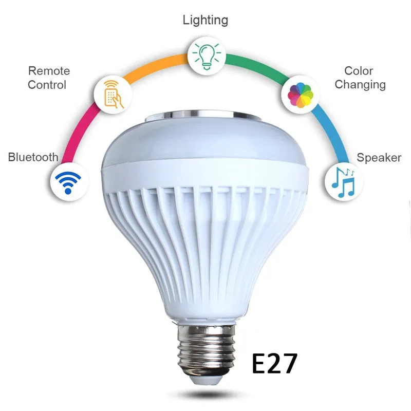 E27 LED RGBW Wireless bluetooth Speaker Bulb Light Music Play   Remote Smart LED Bulbs AC85-260V